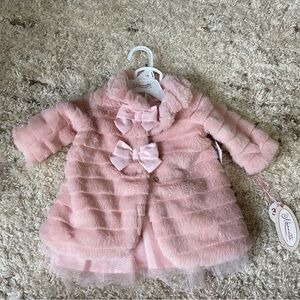 Pink Faux Fur Baby Coat with Bows